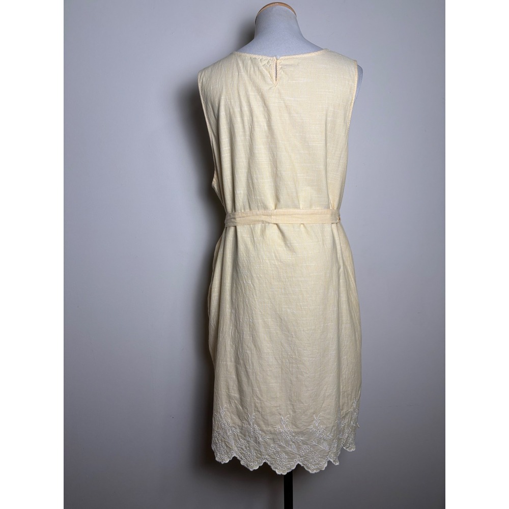 Womens Cotton Shift Dress XL Butter Yellow Stripe Eyelet Summer Coastal Cottage - Picture 2 of 9